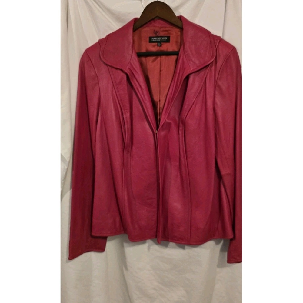 Jones New York Hot Pink 80's Style Leather Jacket Women's Size‎ Small Lined